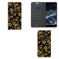 Nokia 5.1 (2018) Smart Cover Gouden Bloemen - thumbnail