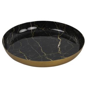 Dienblad/serveer tray Marble - Metaal - zwart/goud - Dia 20 cm