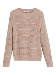 Brunello Cucinelli Kids pull rayé en maille nervurée - Rose