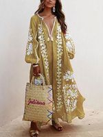 Balloon Sleeves Boho Printed Maxi Weaving Dress