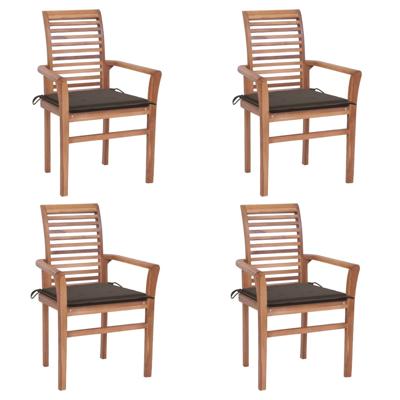 vidaXL Eetkamerstoelen 4 st met taupe kussens massief teakhout vidaXL Eetkamerstoelen 4 st met taupe kussens massief teakhout
