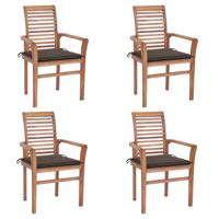 vidaXL Eetkamerstoelen 4 st met taupe kussens massief teakhout