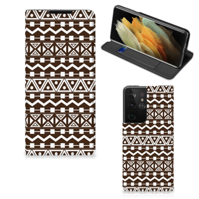 Samsung Galaxy S21 Ultra Hoesje met Magneet Aztec Brown Samsung Galaxy S21 Ultra Hoesje met Magneet Aztec Brown