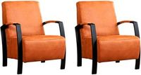 Set van 2 Oranje leren industriële stalen fauteuils Glory - Kenia Leer Rost (oranje leer) - thumbnail