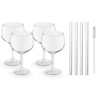 4x Gin Tonic glazen / cocktailglazen transparant 650 ml met glazen rietjes