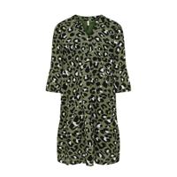 KIDS ONLY jurk KONPELLA met all over print en plooien groen/zwart/wit
