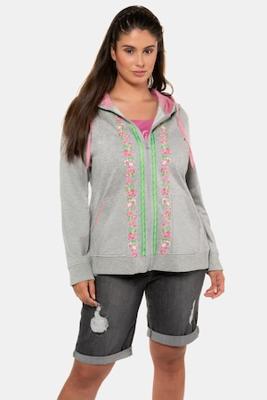 Ulla Popken Sweatjack, capuchon, folklore details, zakken met vichyruitjes - Grote Maten