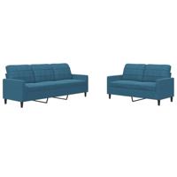 vidaXL 2-delige Loungeset met kussens fluweel blauw, bankenset, tv-stoel, fauteuil, sofa, stoffen bank, beklede bank, fluwelen bank, loungebank