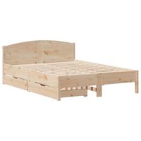 vidaXL Bedframe met hoofdbord massief grenenhout wit 140x200 cm, bed, bed ombouw, twijfelaar bed, bedbodem, slaapkamermeubel, 2 persoonsbed