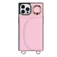 iPhone 14 hoesje - Backcover - Pasjeshouder - Portemonnee - Ringhouder - Koord - Kunstleer - Roze