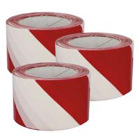 Afzettape - 3x - rood/wit - 50 mm x 30 m - pvc - markeertape - thumbnail