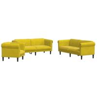 vidaXL 3-delige Loungeset fluweel geel, bankenset, tv-stoel, fauteuil, sofa, stoffen bank, beklede bank, fluwelen bank, loungebank, woonkamermeubilair
