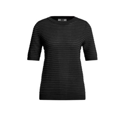 WE Fashion gestreepte ribgebreide top black uni