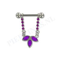 Tepelpiercing hanger bloem kristal paars - thumbnail