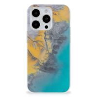 iPhone 15 Pro Max TPU Siliconen Hoesje Marble Blue Gold - thumbnail