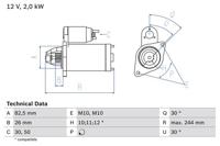 Startmotor / Starter BOSCH, Spanning (Volt)12V, u.a. für Mercedes-Benz, Ssangyong, VW - thumbnail