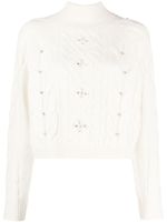 TWINSET pull en maille torsadée à ornements en cristal - Blanc