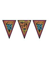 PD-Party 7012901 Neon Feest Bunting Decoratie - Happy 16, Veelkleurig, Festive, Feest Tijd, Vlaggen, 1000cm Lengte x 30cm Breedte x 0.1cm Hoogte