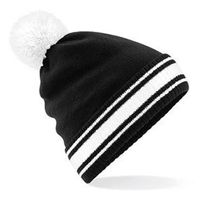 Zwart/witte beanie muts met pompon voor volwassenen - thumbnail