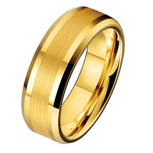 Wolfraam heren ring Goudkleurig geborstelde streep 8mm