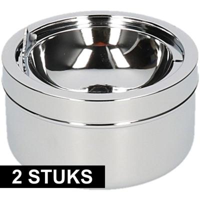 Klepasbak - 2x - zilver - 11 cm - metaal - rond - terrasasbak - asbakken
