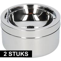 Klepasbak - 2x - zilver - 11 cm - metaal - rond - terrasasbak - asbakken