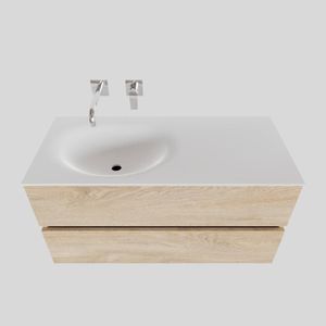 Badkamermeubel Solid Surface BWS Stockholm 100x46 cm Links Wood Washed Oak (0 kraangaten)