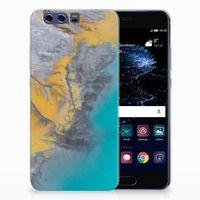 Huawei P10 Plus TPU Siliconen Hoesje Marble Blue Gold - thumbnail