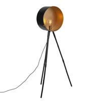 QAZQA Vintage vloerlamp op bamboo driepoot zwart met goud - Barrel - thumbnail