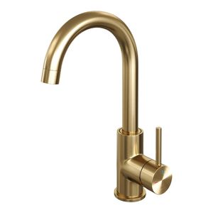 Wastafelmengkraan Brauer Gold Edition Coldstart Opbouw Hoog Gebogen Ronde Hendel Geborsteld Goud PVD