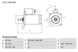 Startmotor / Starter BOSCH, Spanning (Volt)12V, u.a. für VW