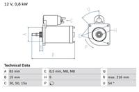 Startmotor / Starter BOSCH, Spanning (Volt)12V, u.a. für VW - thumbnail