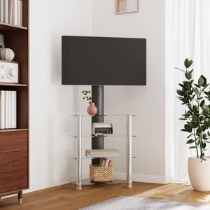 Tv-standaard hoek 4-laags voor 32-70 inch zwart en zilverkleur