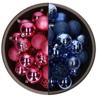 74x stuks kunststof kerstballen mix van fuchsia roze en kobalt blauw 6 cm - thumbnail