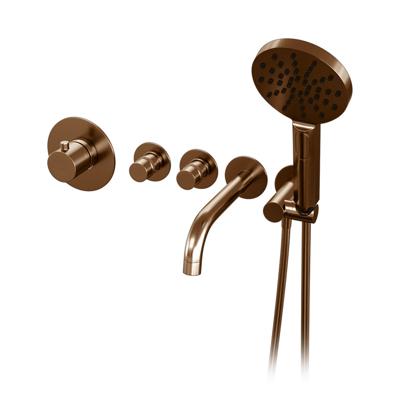 Badkraan Brauer Thermostatisch Inbouw Rond Geborsteld Koper 3 Greeps 5 Gats met Handdouche 3 Standen