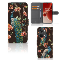 OnePlus Nord 3 Telefoonhoesje met Pasjes Pauw met Bloemen - thumbnail