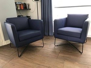 Set van 2 leren fauteuils met kruisframe - blauw leer - Echt leer, Modern, ontdek de vele Leersoorten en Kleuren bij ShopX