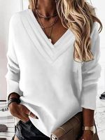 Casual Loose V Neck Plain Sweatshirt - thumbnail