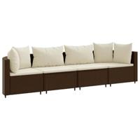 vidaXL 4-delige Loungeset met kussens poly rattan bruin, tuinset, tuinmeubel, terrasset, tuinbank, terrasmeubel, loungebank, loungeset tuin