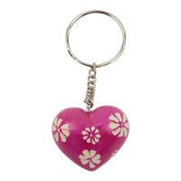 Zeepsteen Sleutelhanger Hart met Bloemen (Roze) - thumbnail