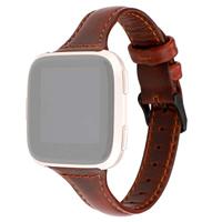 By Qubix - Compatible met Fitbit Versa 1/2 & Lite Lederen bandje - Bruin - Compatible fitbit bandje