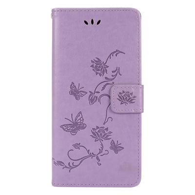 Shop4 - Motorola Moto G9 Plus Hoesje - Wallet Case Bloemen Vlinder Paars