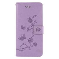 Shop4 - Motorola Moto G9 Plus Hoesje - Wallet Case Bloemen Vlinder Paars