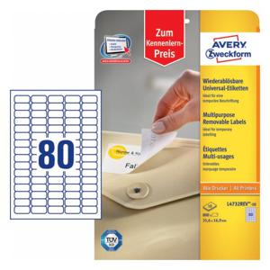 Avery-Zweckform L4732REV-10 Universele etiketten 35.6 x 16.9 mm Papier Wit 800 stuk(s) Weer verwijderbaar Inkjet, Laser (zwart/wit), Laser (kleur), Kopiëren