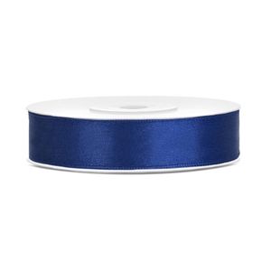 1x Hobby/decoratie donker blauw satijnen sierlinten 1,2 cm/12 mm x 25 meter