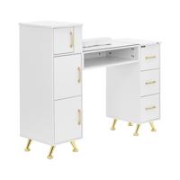 Nageltafel - glazen blad - wit/goud - 3 laden