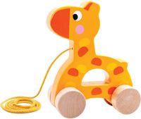 Tooky toy Giraffe Houten Trekfiguur 18 maanden Geel/Oranje - thumbnail