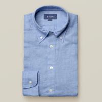 Eton Heren Popover Overhemd Luxe Linnen Blauw Slim Fit