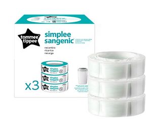 Set van 3 navullingen voor luieremmer Simplee Tommee tippee SANGENIC wit