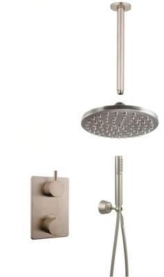 Mueller Round inbouw regendouche met plafond arm en hoofddouche 30cm RVS look